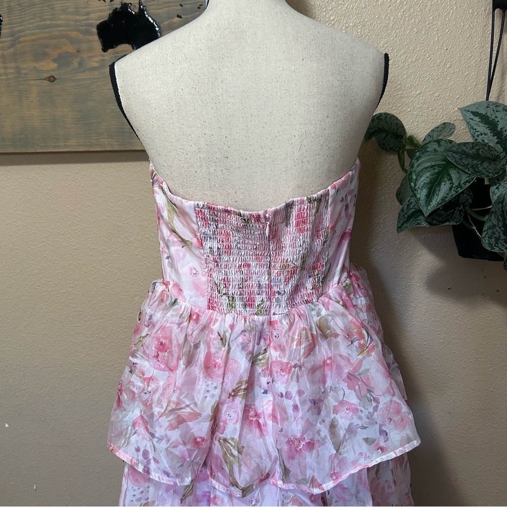 Pristine Cutie Light Pink Floral Organza Bustier Midi Dress - Picture 5 of 10